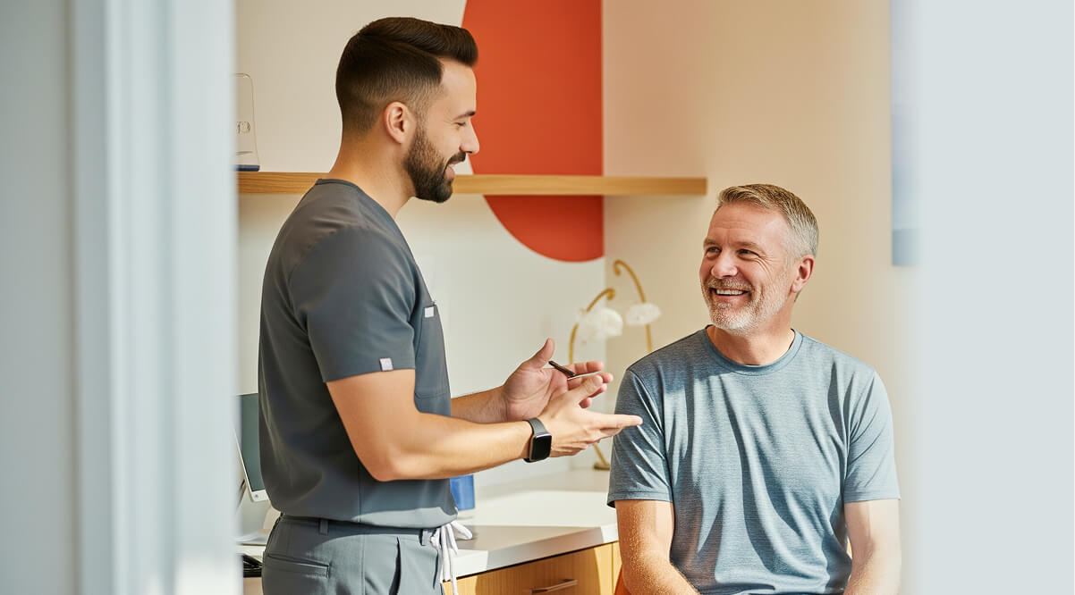 Mature man meeting with medical provider